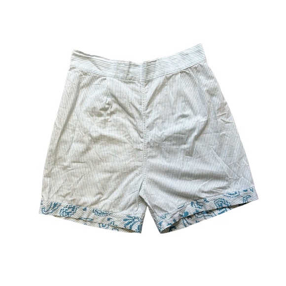 Vintage 50s Two-Piece Blue Striped Printed Top and Shorts Loungewear Set - Picture 5 of 7